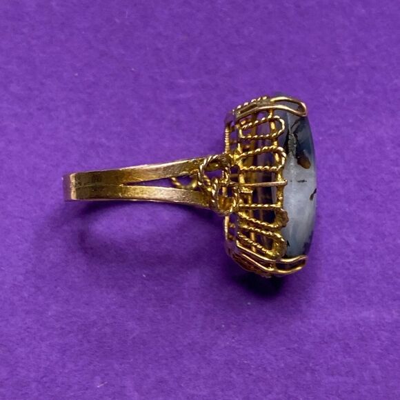 💛 Antique 9k Gold Dendritic Agate Ring - Picture 3 of 7